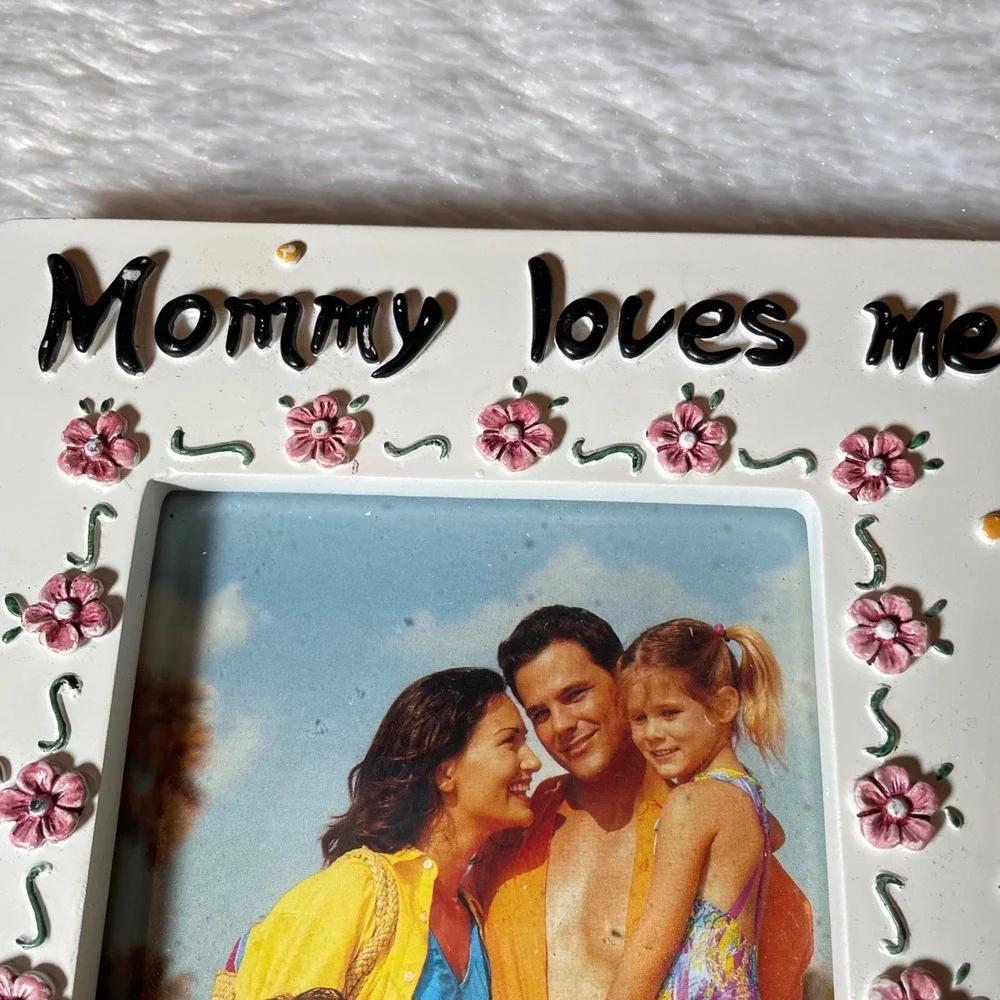 Mommy Loves Me Hand Painted 3D Ceramic Floral Picture Frame 3.5x5 Cotagecore